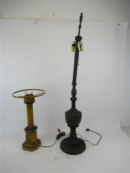 Yellow and Black Decorated Toleware Style Lamp