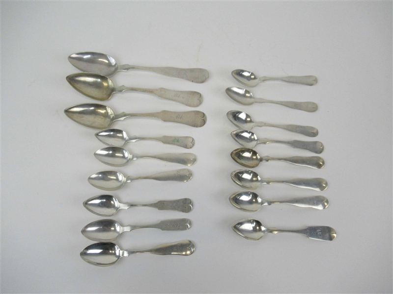 Two Similar Coin Silver Sets of Spoons