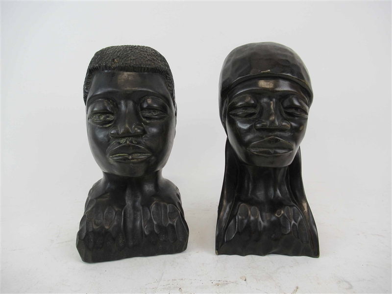 Pair of African Signed Busts C. Simeon