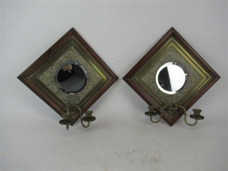 Pair of Victorian Mirror Back Candle Wall Sconces