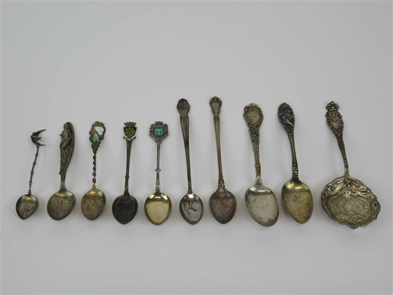 Five Vintage Sterling Silver Souvenir Spoons