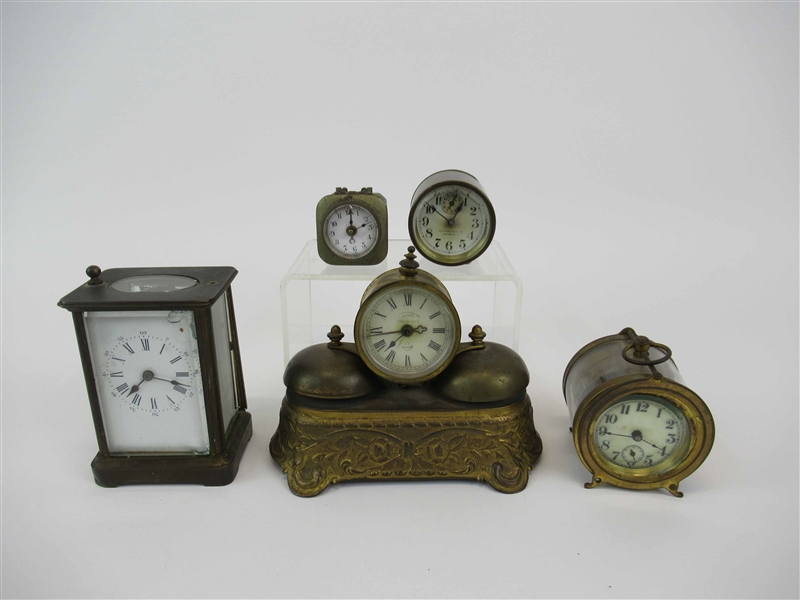 Five Vintage Alarm and Carriage Clocks