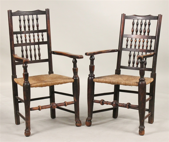 Two Similar Yorkshire Rush Seat Armchairs