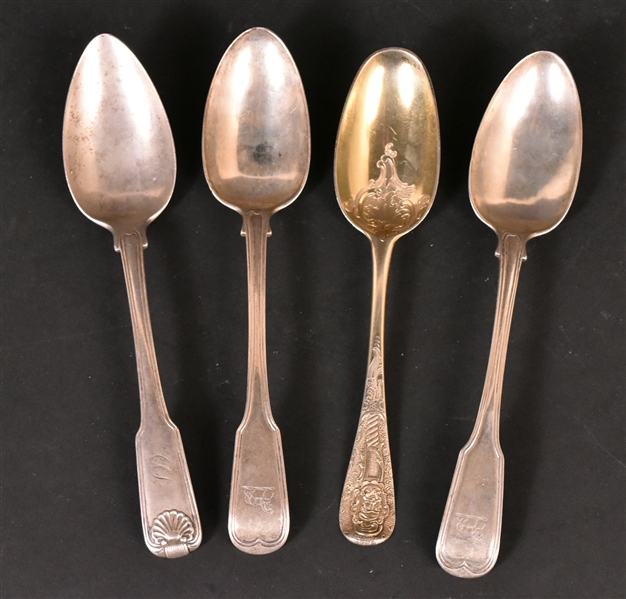 English Gilt Silver Serving Spoon, Paul Hanet