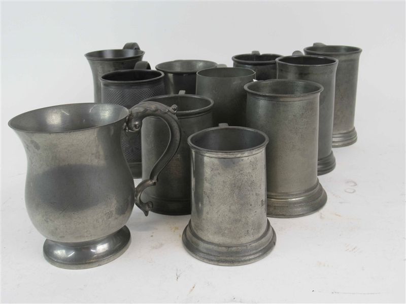 Assortment of Pewter Tankards with Glass Bottoms