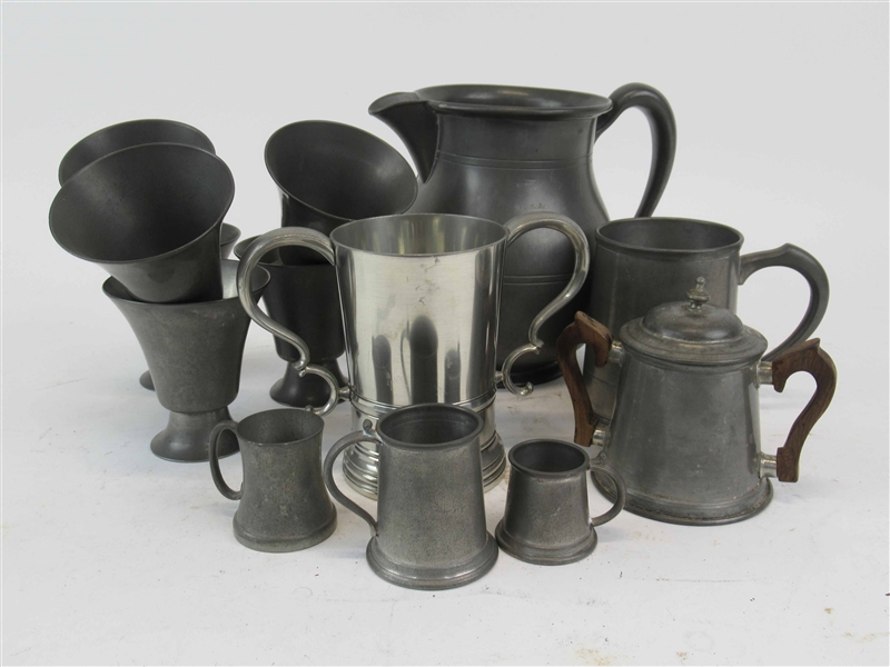 Pewter Pitcher with Goblets 