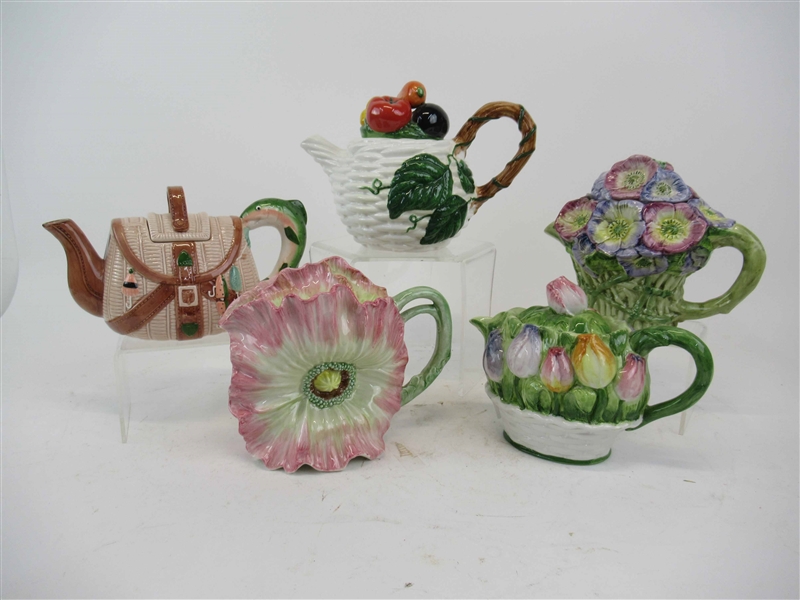 Group of Five Assorted Figural Teapots