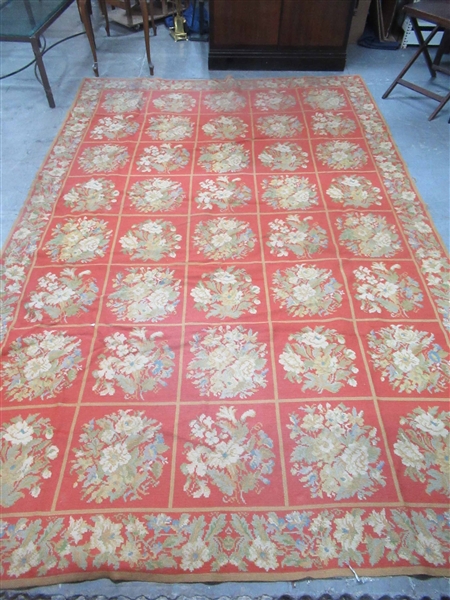 Room Size Floral Decorated Hooked Rug