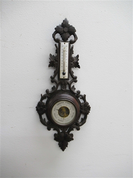Ornately Carved Walnut French Barometer 