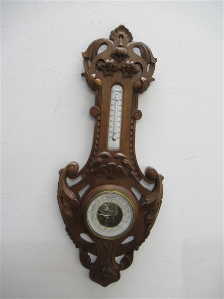 Antique Ornately Carved Walnut French Barometer