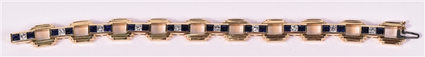 18K Yellow Gold Diamond Sapphire Retro Bracelet