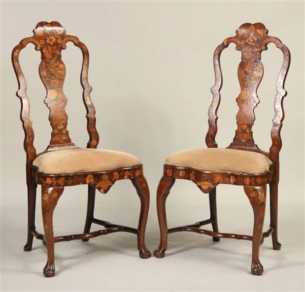 Pair of Dutch Baroque Marquetry Inlaid Chairs