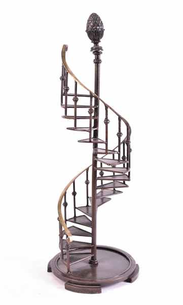 Patinated Metal Model of Spiral Staircase