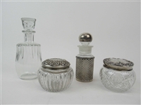 Two Sterling Silver Lidded Cut Glass Dresser Jars