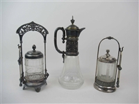 Two Silver Plated Mounted Glass Pickle Jars