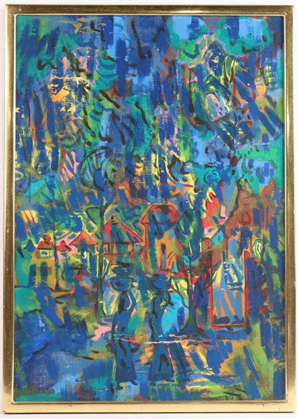Oil on Canvas, Arie Smit, Bali Abstract in Blues