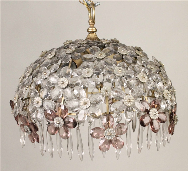 Floral-Decorated Crystal Dome-Form Hanging Light
