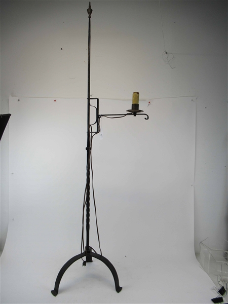 Black-Painted Wrought-Iron Tripod Standing Lamp