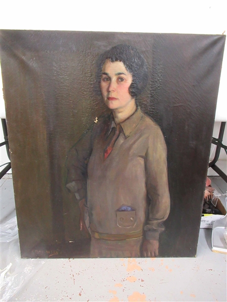 Oil on Canvas Portrait of Standing Woman 