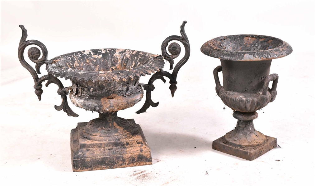 Two Black-Painted Cast-Iron Garden Urns