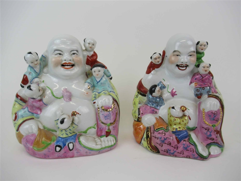 Two Ceramic Happy Buddhas