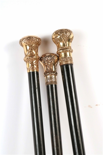 Three Vintage Rolled Gold Walking Sticks from PA