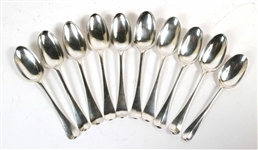 Ten Georgian Hanoverian Pattern Silver Tablespoon