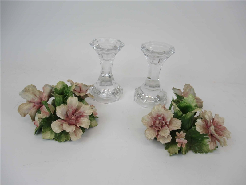 Pair of Capo Di Monte Floral Candle Holders