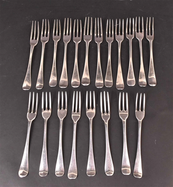 Twenty English Silver Hanoverian Pattern Forks