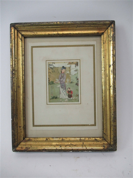 Framed Colored Print Of Giesha and Young Child