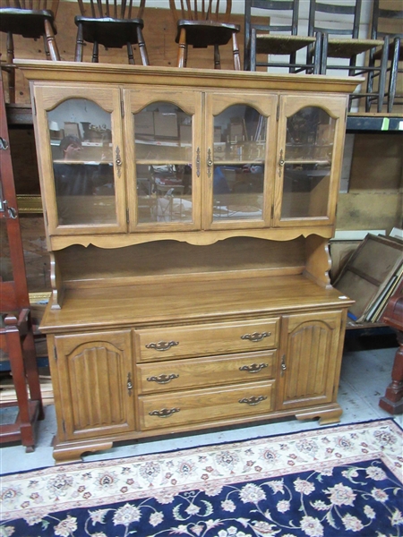 French Provincial Fruitwood Two Piece Hutch