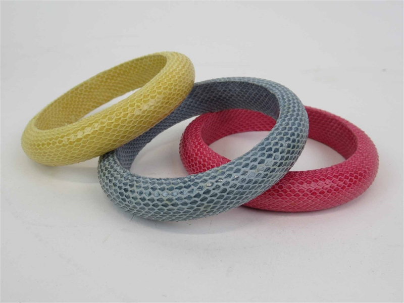 Set of Three Shagreen Circular Bangle Bracelets