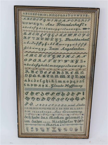 Antique German Sampler Signed 1852