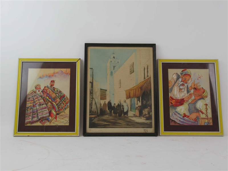 Pair Whimsical Constantinople Signed Watercolors