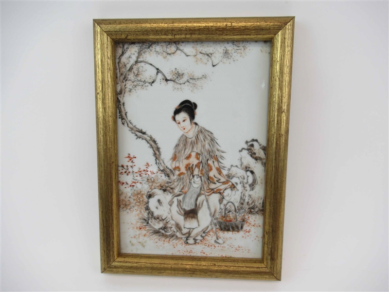Antique Japanese Painting on Porcelain Tile
