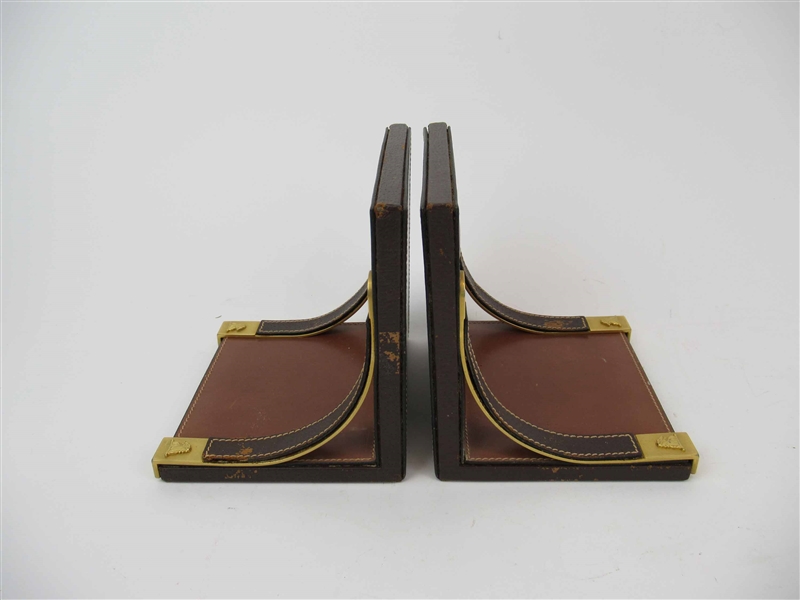 Pair of Vintage Brown Leather Mark Cross Bookends