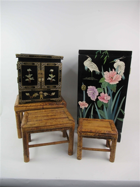 Oriental Style Black Lacquered Jewelry Chest