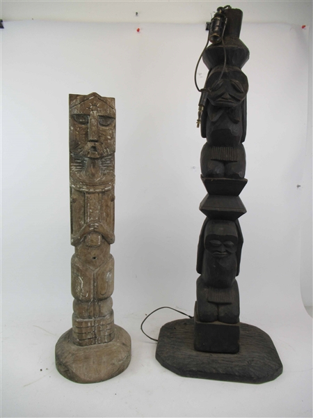 Two Carved Wooden African Totem Poles