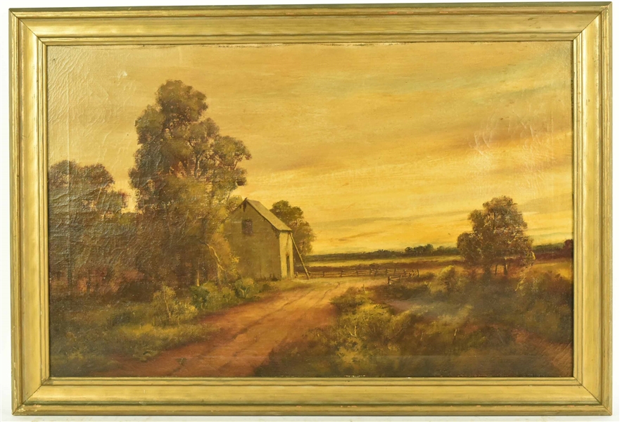 Oil on Canvas, Pastoral Scene with Barn