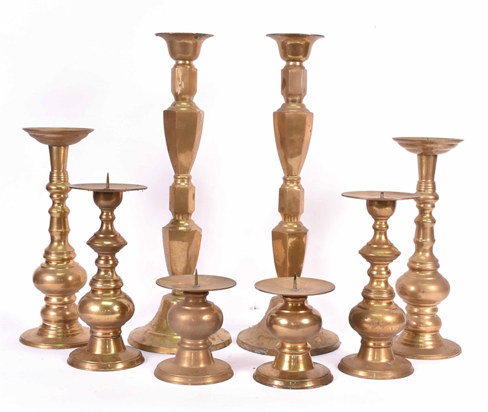 Four Pairs of Brass Pricket Sticks/Candlesticks