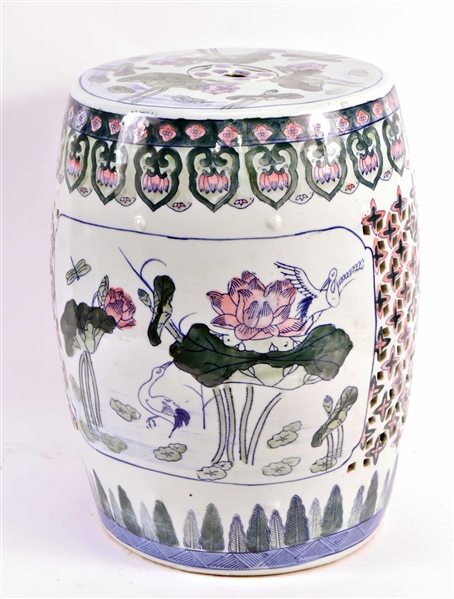 Chinese Floral-Decorated Porcelain Garden Seat