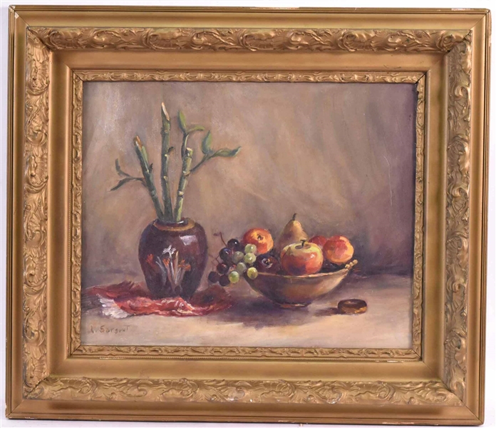Oil on Canvas, Still Life of Fruit and Bamboo