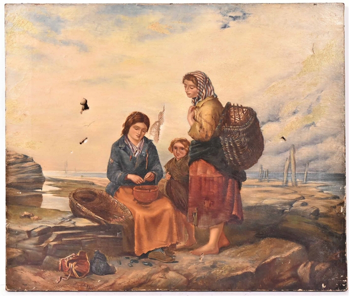Oil on Canvas, Three Women Harvesting Mussels 