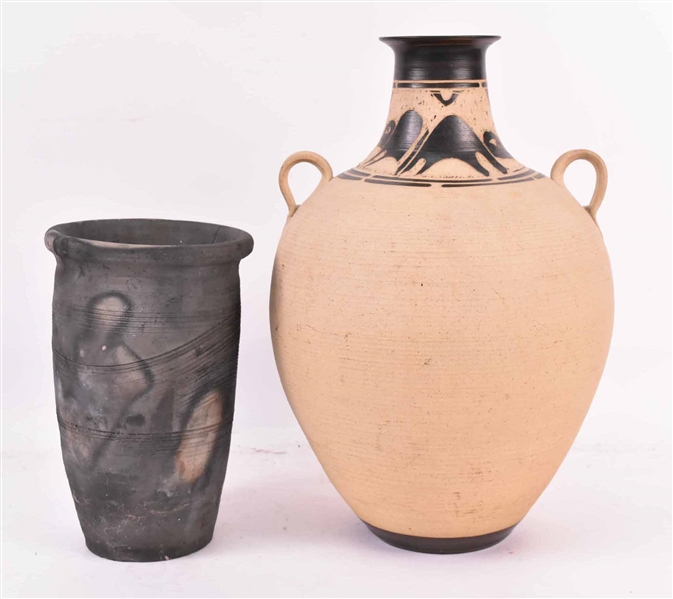 Raku Fired Pottery Black Vase