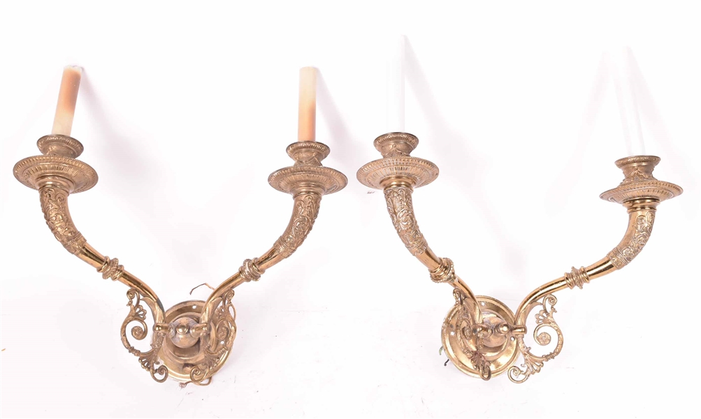 Pair of Classical Bronze Two Light Wall Sconces