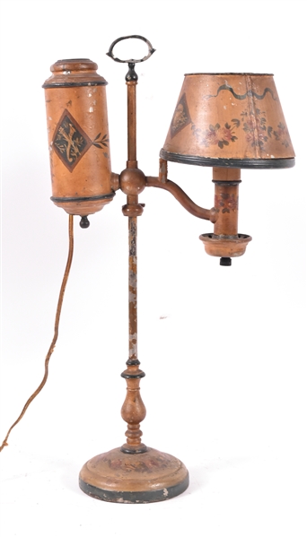 French Painted and Stenciled Tole Student Lamp