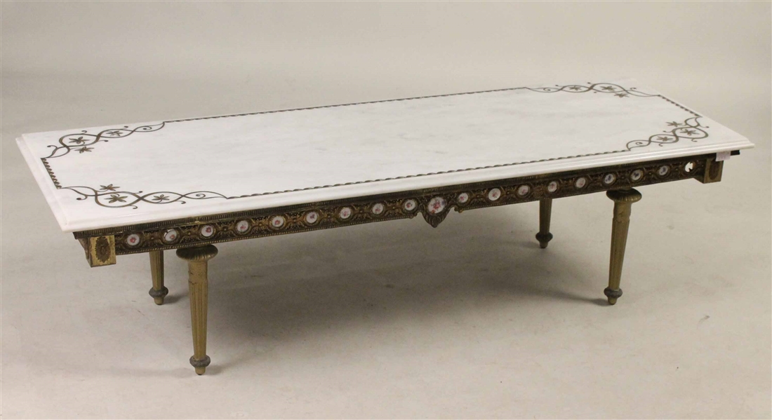 Louis XVI Style Marble Top Metal & Wood Low Table
