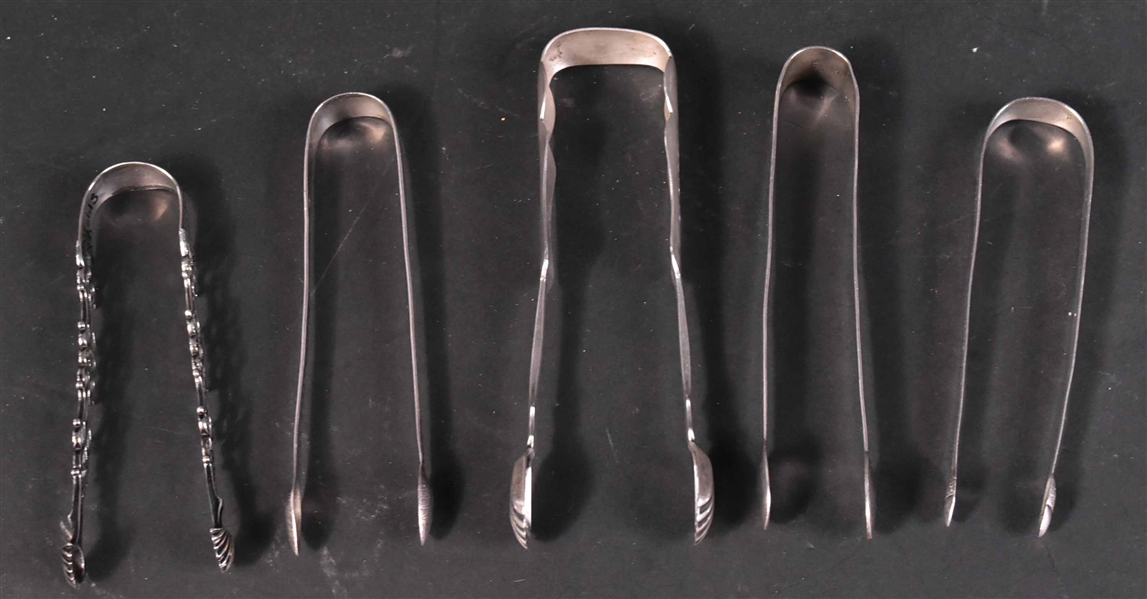Five Sterling and Coin Silver Sugar Tongs