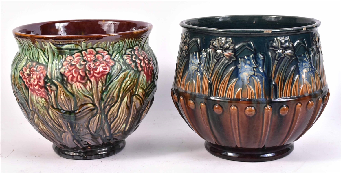 Two Majolica Floral-Decorated Jardinieres