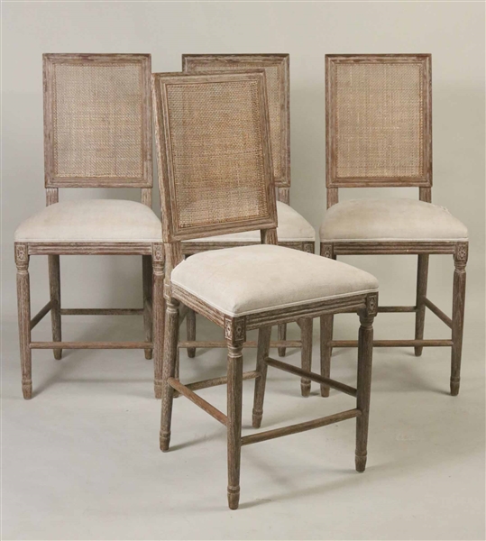 Four Neoclassical Style Pickled Oak Bar Stools